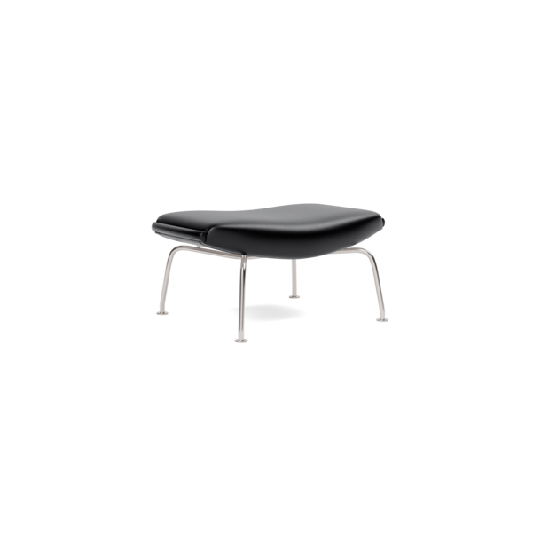 Fredericia Furniture Ox Skammel Hans J. Wegner (Primo 88 sort l�der / b�rstet krom)