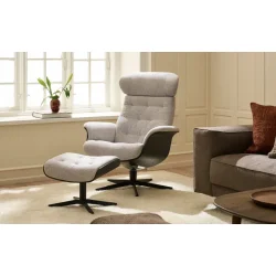 Conform Timeout l�nestol med fodskammel � sort eg &amp; gr�t Mito stof