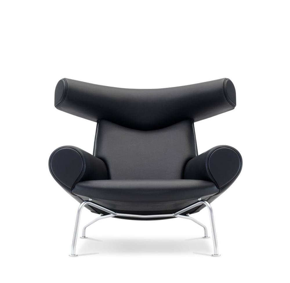 Fredericia Furniture Wegner Ox Chair  Sort Primo 88 Lder Brstet Krom