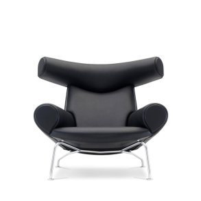 Fredericia Furniture Wegner Ox Chair  Sort Primo 88 Lder Brstet Krom