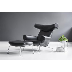 Fredericia Furniture Erik Jrgensen Wegner OX Ottoman H: 36 cm - Sort Primo 88 Lder / Brstet Krom