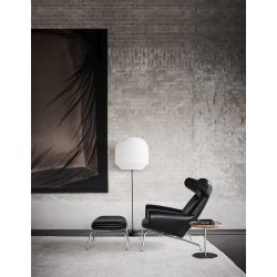 Fredericia Furniture Erik Jrgensen Wegner OX Ottoman H: 36 cm - Sort Primo 88 Lder / Brstet Krom