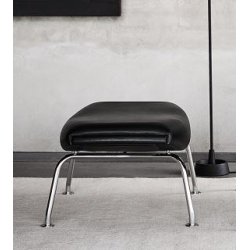 Fredericia Furniture Erik Jrgensen Wegner OX Ottoman H: 36 cm - Sort Primo 88 Lder / Brstet Krom