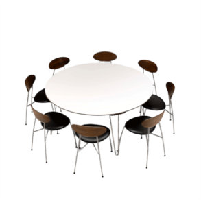 Naver Collection - GM 6683 rundt spisebord med udtrk og hvid corian-top, 140 cm diameter