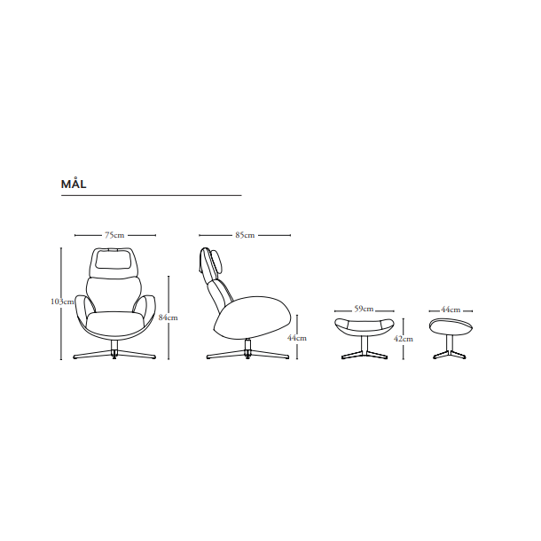 Brunstad Paz Hvilestol Med Drejestel - Lder - Inkl. Skammel