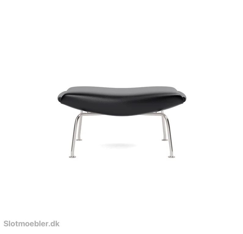 Fredericia Furniture Erik Jrgensen Wegner OX Ottoman H: 36 cm - Sort Primo 88 Lder / Brstet Krom