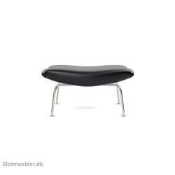 Fredericia Furniture Erik Jrgensen Wegner OX Ottoman H: 36 cm - Sort Primo 88 Lder / Brstet Krom