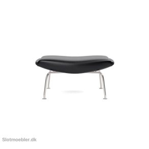 Fredericia Furniture Erik Jrgensen Wegner OX Ottoman H: 36 cm - Sort Primo 88 Lder / Brstet Krom